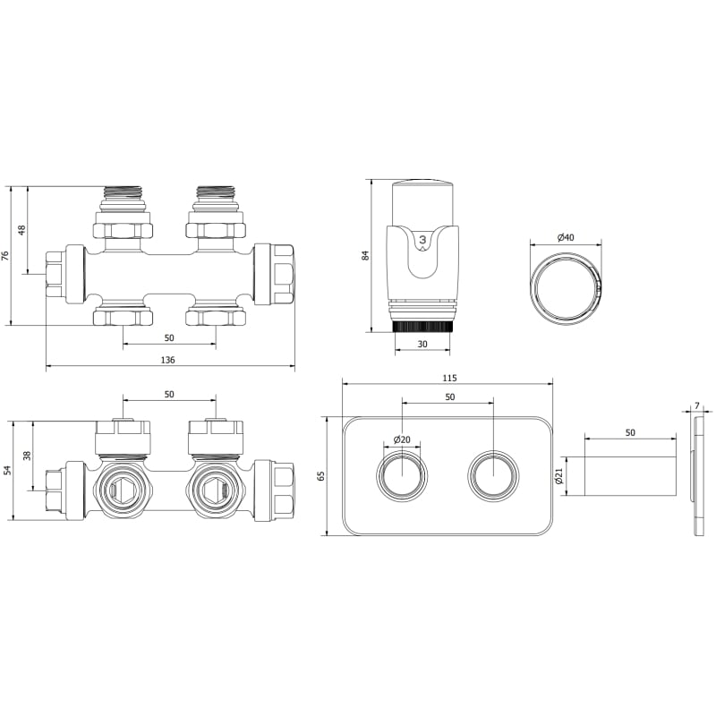 Mexen G00 ensemble thermostatique angulaire/droit avec cache S, Duplex, DN50, chrome - W908-900-910-01