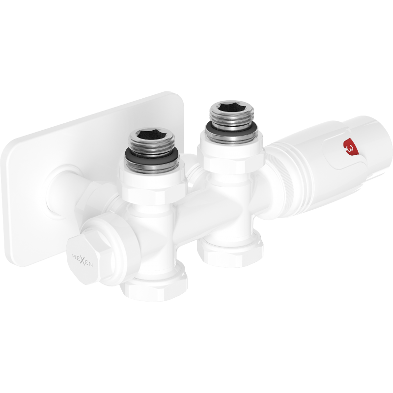 Mexen G00 ensemble thermostatique coudé/droit avec cache S, Duplex, DN50, blanc - W908-900-910-20