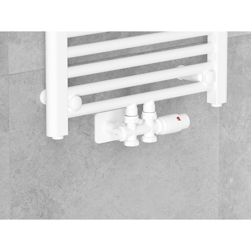 Mexen G00 ensemble thermostatique coudé/droit avec cache S, Duplex, DN50, blanc - W908-900-910-20