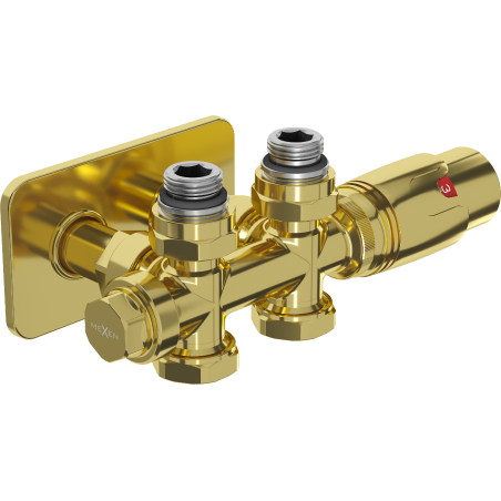 Mexen G00 ensemble thermostatique coudé/droit avec cache S, Duplex, DN50, doré - W908-900-910-50
