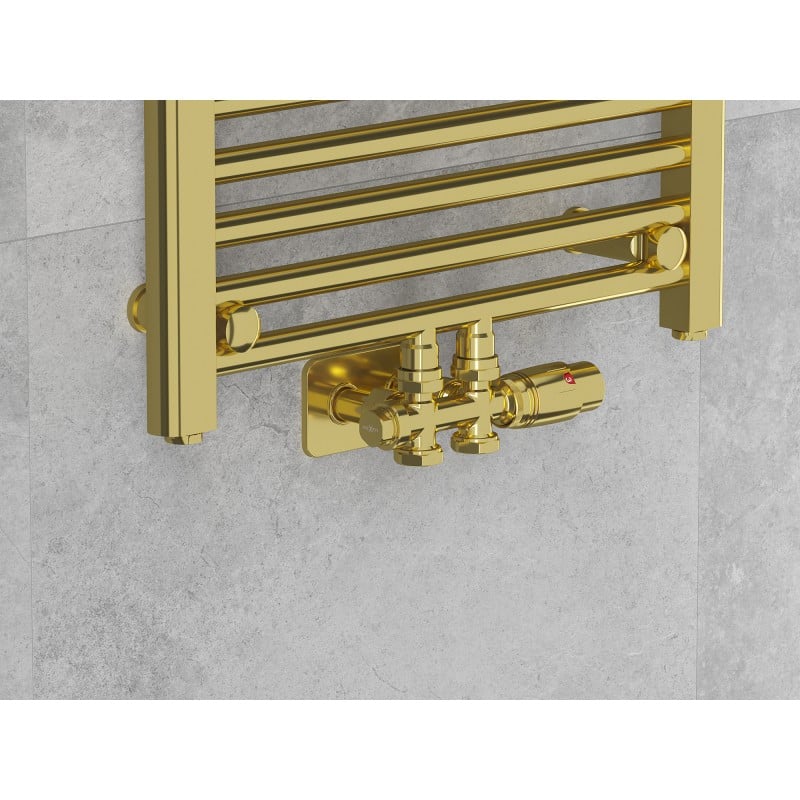 Mexen G00 ensemble thermostatique coudé/droit avec cache S, Duplex, DN50, doré - W908-900-910-50