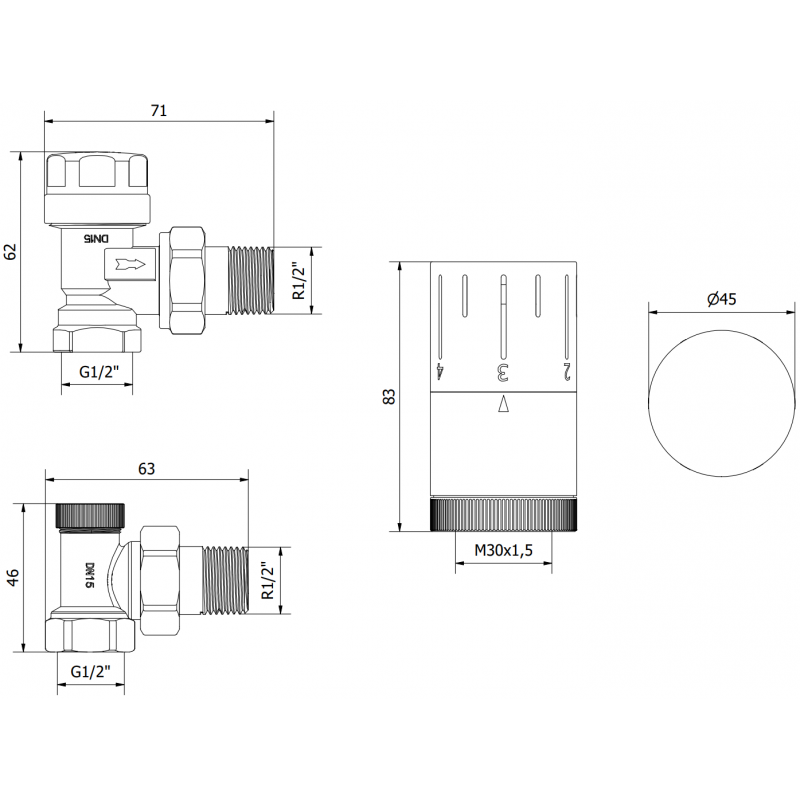 Mexen G05 ensemble thermostatique angulaire, doré - W901-958-50