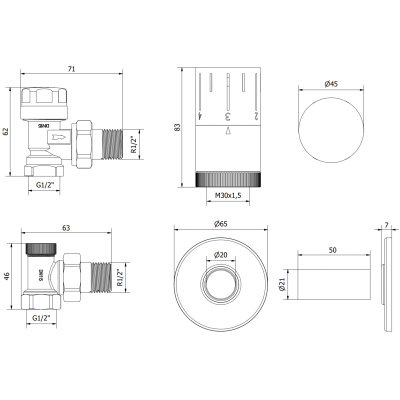 Mexen G05 ensemble thermostatique d'angle avec cache R, blanc - W901-958-904-20