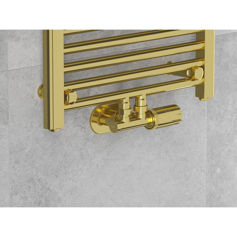 Mexen G05 ensemble thermostatique angulaire avec cache R, Duplex, DN50, doré - W907-958-905-50