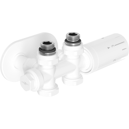 Mexen G05 ensemble thermostatique angulaire/droit avec rosace R, Duplex, DN50, blanc - W908-958-905-20