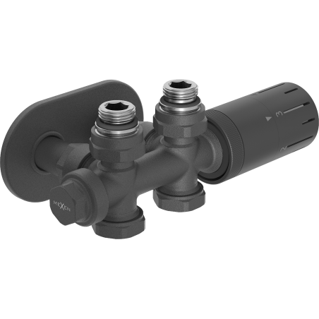 Mexen G05 ensemble thermostat à angle/droit avec rosace R, Duplex, DN50, anthracite - W908-958-905-66