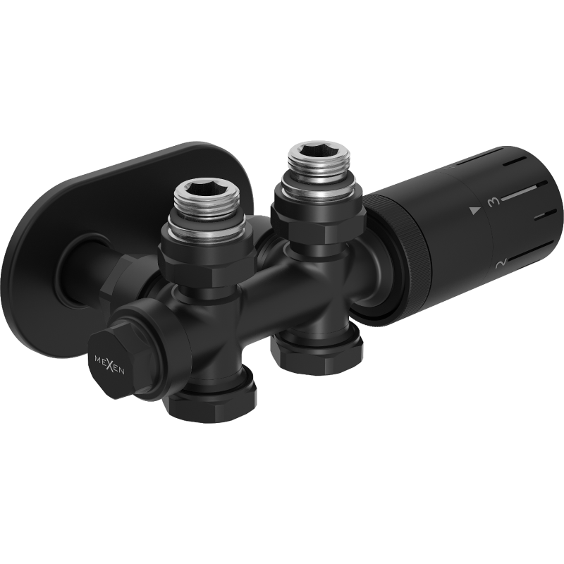 Mexen G05 set de thermostats angle/droit avec rosace R, Duplex, DN50, noir - W908-958-905-70