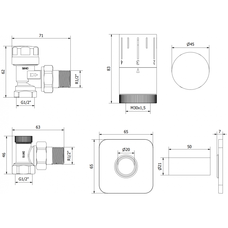 Mexen G05 ensemble thermostatique angulaire avec cache S, noir - W901-958-909-70