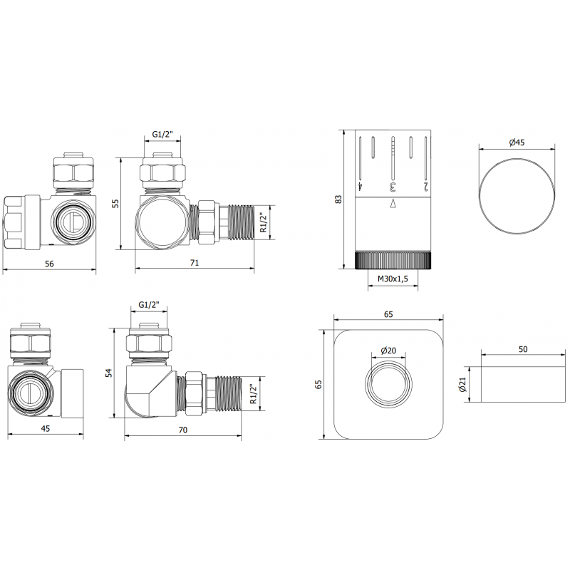 Mexen G05 ensemble thermostatique axial avec cache S, blanc - W903-958-909-20