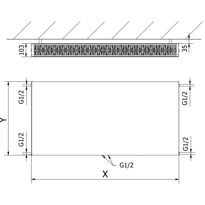 Mexen Flat CCF22 radiateur plat 600 x 1800 mm, raccordement inférieur central, 2848 W, anthracite - W6C22F-060-180-66