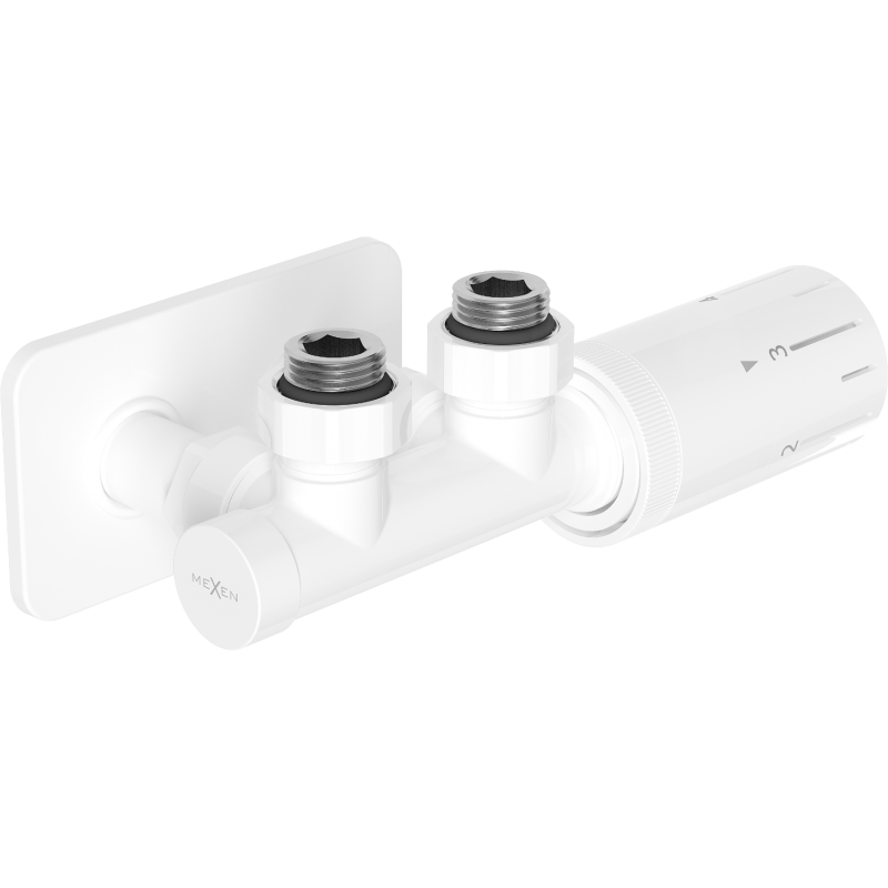 Mexen G05 ensemble thermostatique angulaire avec plaque de recouvrement S, Duplex, DN50, blanc - W907-958-910-20