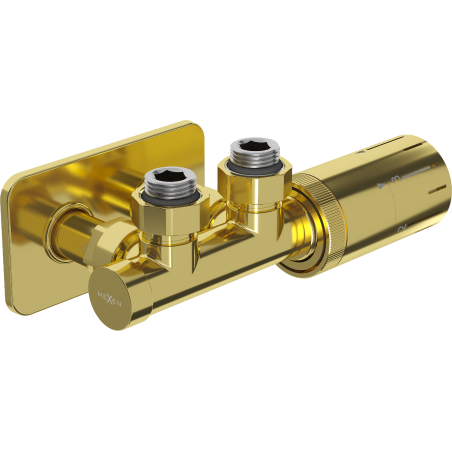 Mexen G05 ensemble thermostatique angulaire avec cache S, Duplex, DN50, or - W907-958-910-50