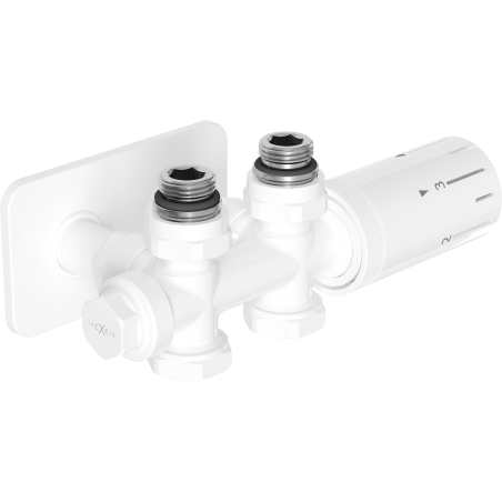Mexen G05 ensemble thermostatique angulaire/droit avec rosace S, Duplex, DN50, blanc - W908-958-910-20