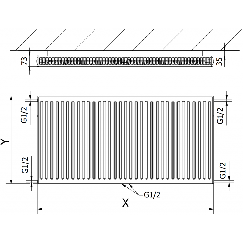 Mexen CC21 radiateur à panneau 300 x 1500 mm, raccordement inférieur central, 1104 W, noir - W6C21-030-150-70