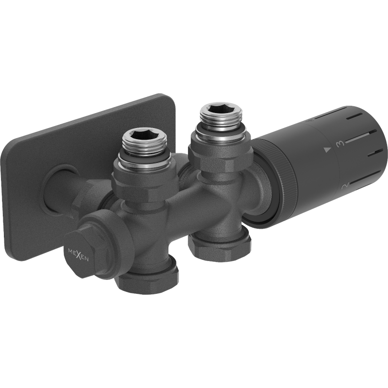 Mexen G05 ensemble thermostatique d'angle/droit avec rosace S, Duplex, DN50, anthracite - W908-958-910-66