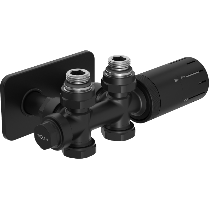 Mexen G05 ensemble thermostatique d'angle/droit avec rosace S, Duplex, DN50, noir - W908-958-910-70