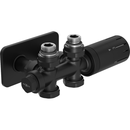 Mexen G05 ensemble thermostatique d'angle/droit avec rosace S, Duplex, DN50, noir - W908-958-910-70