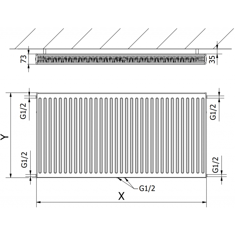 Mexen CC21 radiateur plat 600 x 400 mm, connexion centrale inférieure, 513 W, noir - W6C21-060-040-70
