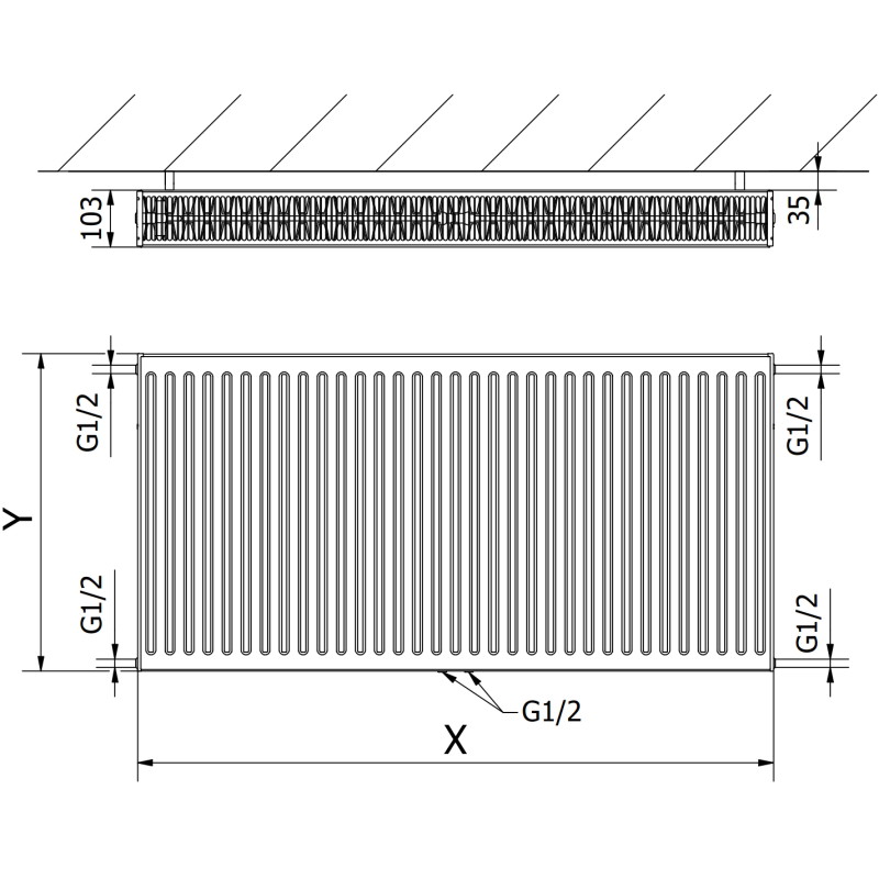Mexen CC22 radiateur plat 300 x 500 mm, raccordement inférieur central, 467 W, noir - W6C22-030-050-70