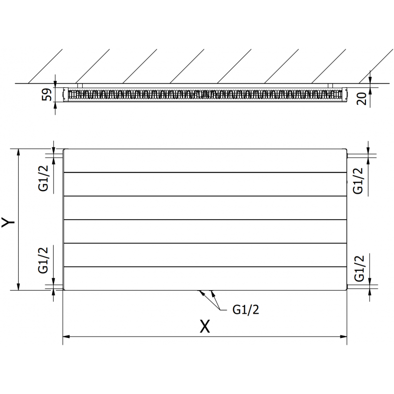 Mexen Line CCL11 radiateur à panneaux 300 x 800 mm, raccordement inférieur central, 364 W, anthracite - W6C11L-030-080-66