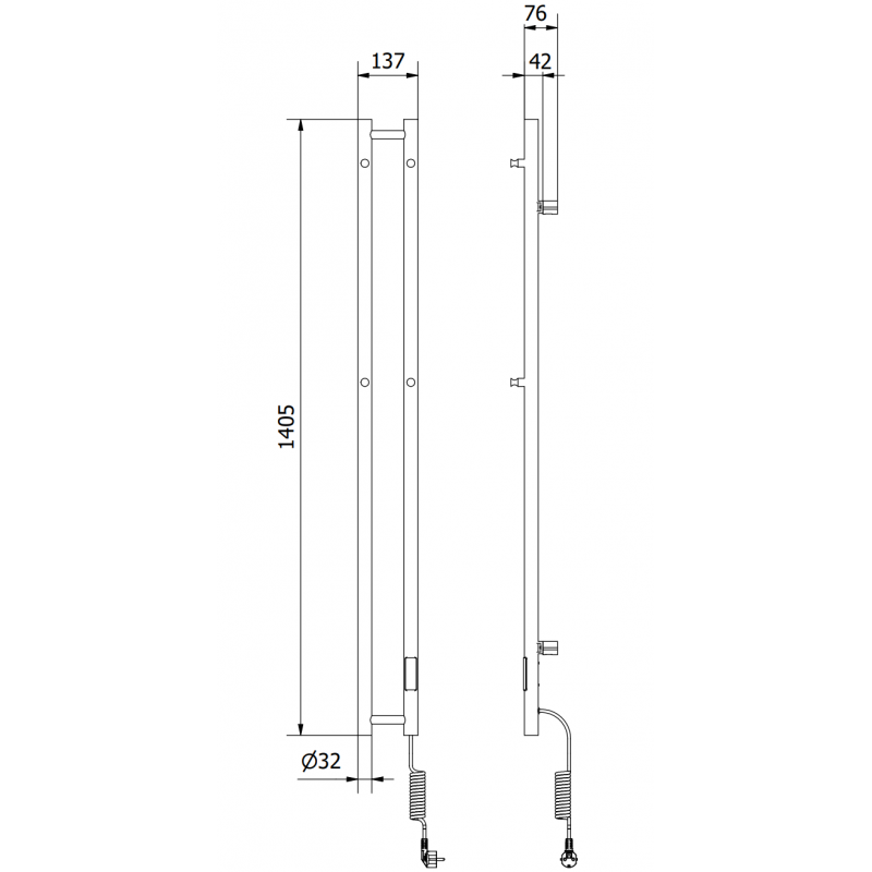 Mexen Pino radiateur électrique avec porte-serviettes 1405 x 137 mm, 150 W, blanc - W301-1405-137-00-20