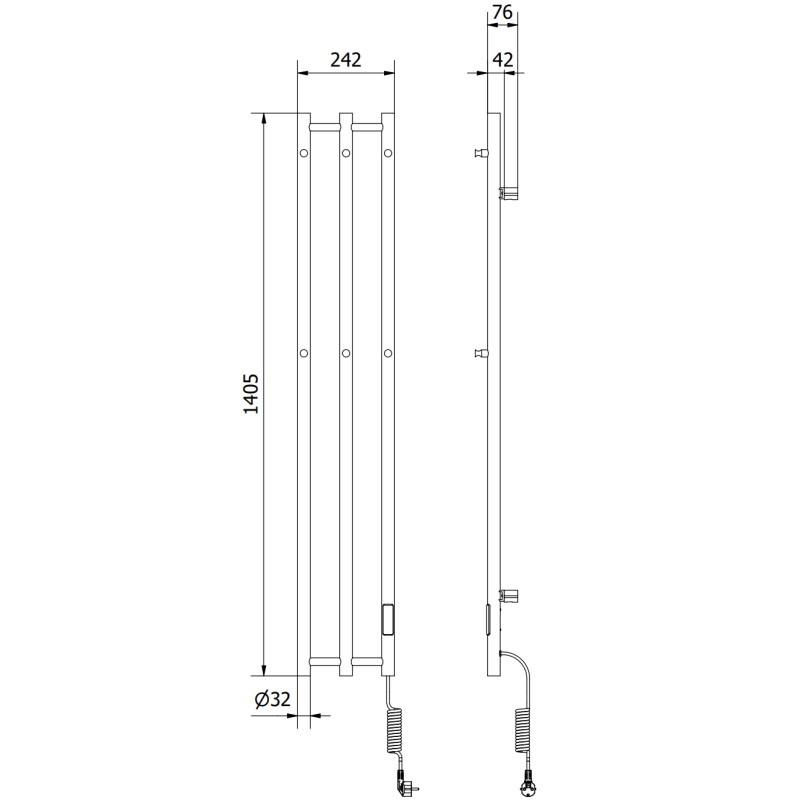 Mexen Pino radiateur électrique avec supports pour serviettes 1405 x 242 mm, 200 W, noir - W301-1405-242-00-70