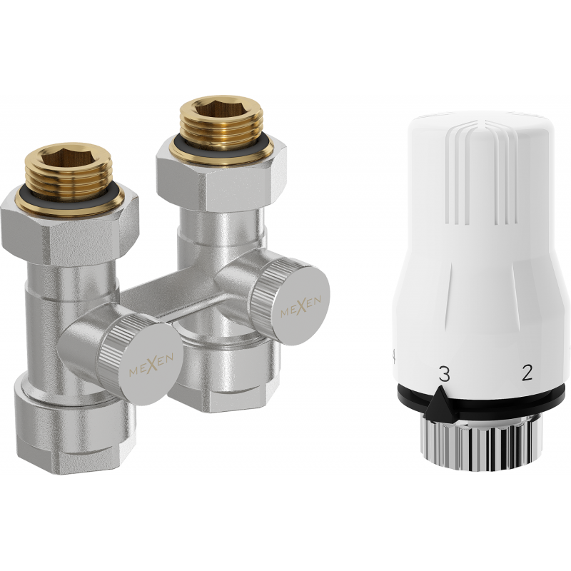 Mexen G02 ensemble thermostatique à deux tuyaux DN50, droit 1/2"x16 mm, nickel - W912-016-928-01