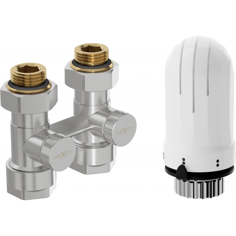 Mexen G03 ensemble thermostatique à deux tuyaux DN50, droit 1/2"x16 mm, nickel - W912-016-938-01