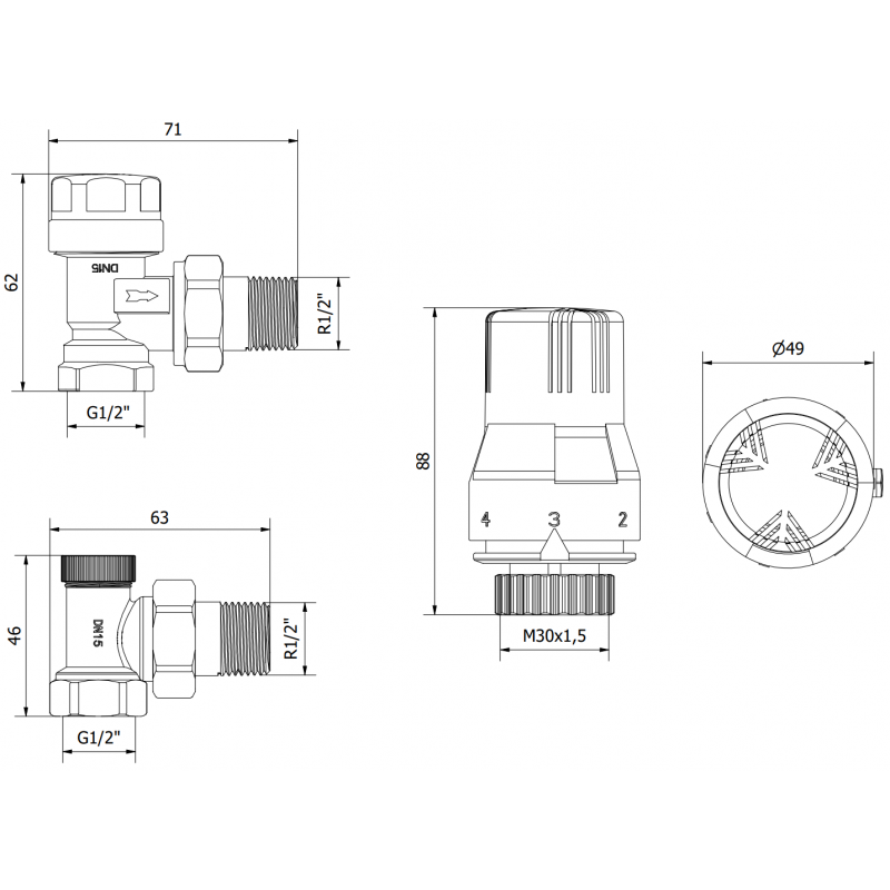 Mexen G02 ensemble thermostatique angulaire, nickel - W913-012-928-01
