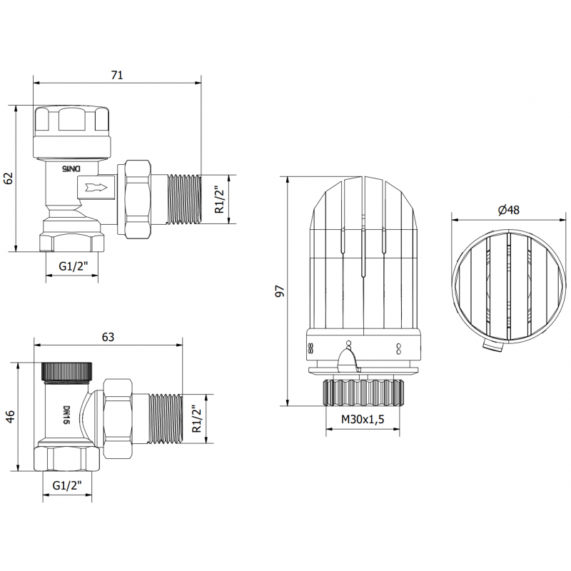 Mexen G03 ensemble thermostatique d'angle, nickel - W913-012-938-01