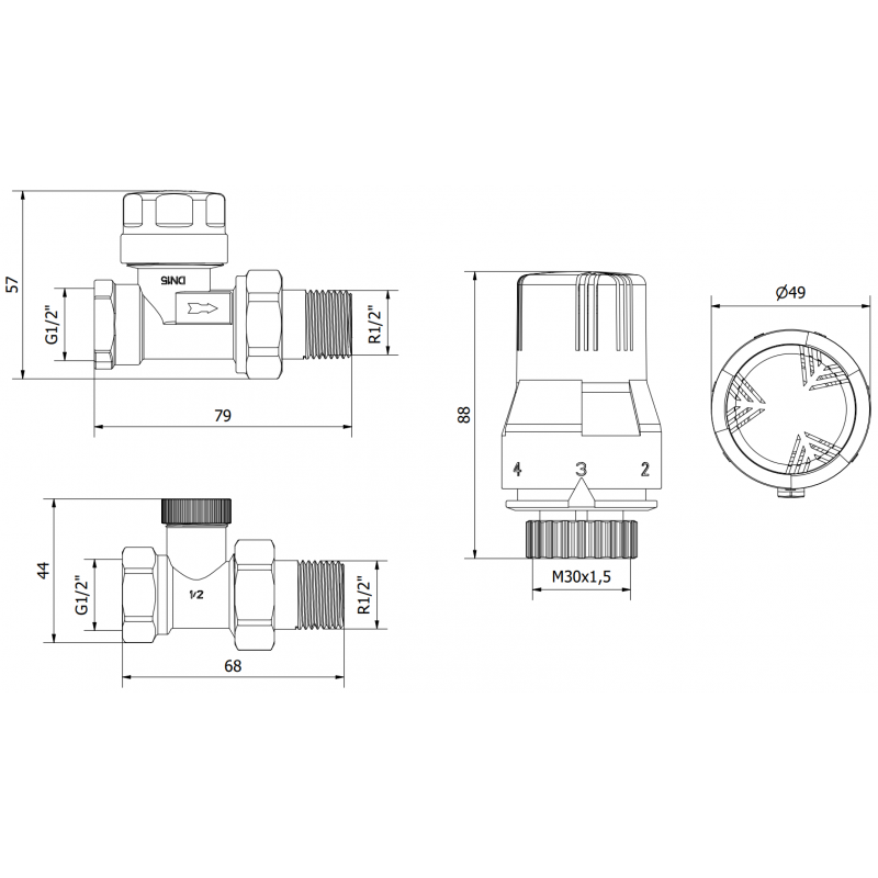 Mexen G02 ensemble thermostatique droit, nickel - W914-012-928-01