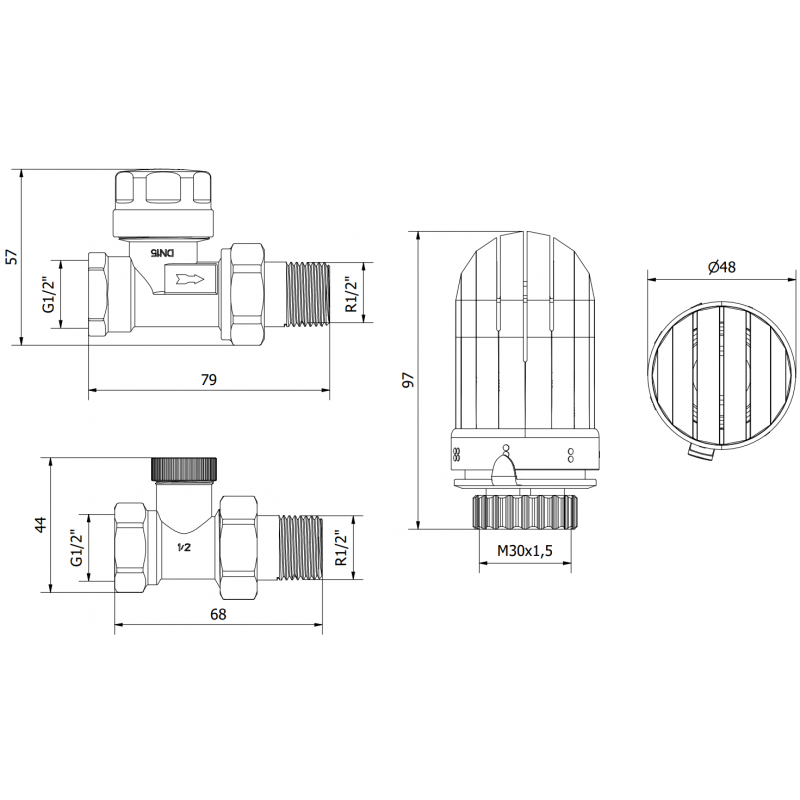 Mexen G03 ensemble thermostatique droit, nickel - W914-012-938-01