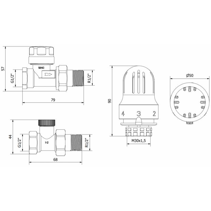 Mexen G04 ensemble thermostatique droit, nickel - W914-012-948-01
