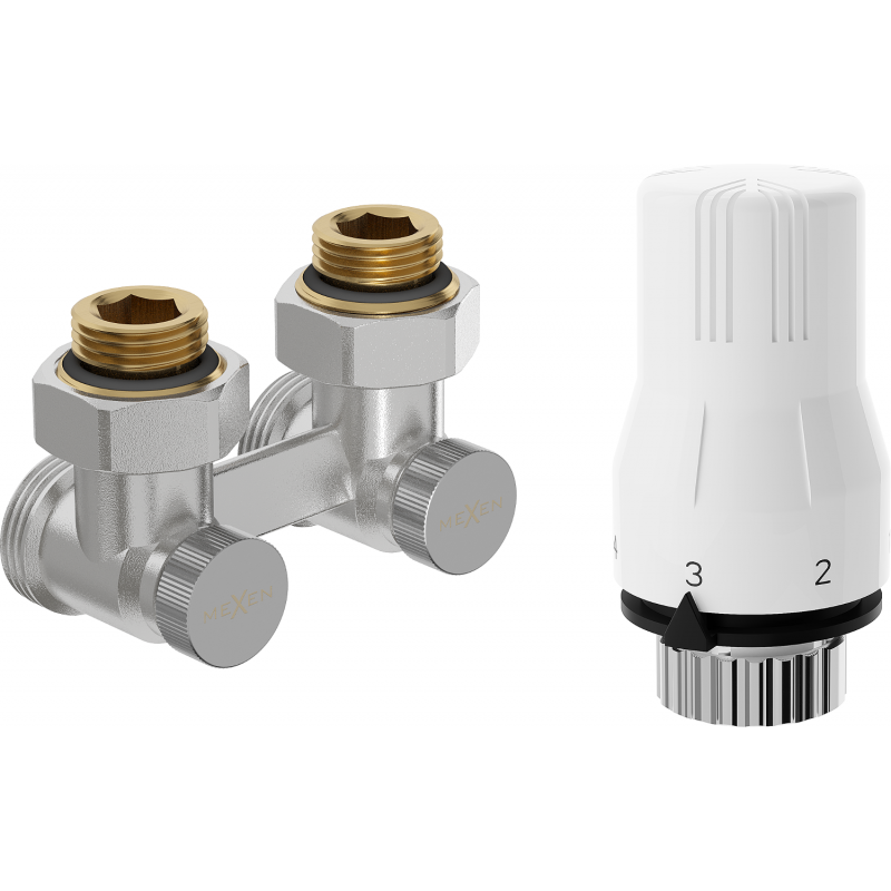 Mexen G02 ensemble thermostatique à deux tubes DN50, angle 1/2"x3/4", nickel - W911-012-928-01
