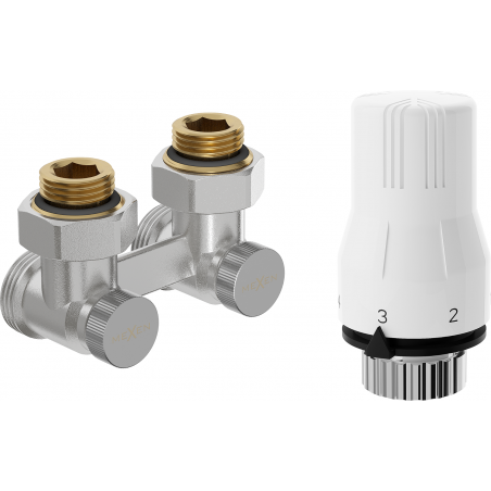 Mexen G02 ensemble thermostatique bicanal DN50, angulaire 1/2"x3/4", nickel - W911-012-928-01