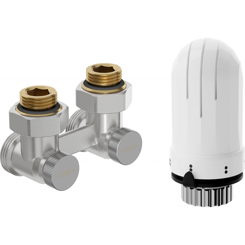 Mexen G03 ensemble thermostatique à deux tuyaux DN50, coudé 1/2"x3/4", nickel - W911-012-938-01