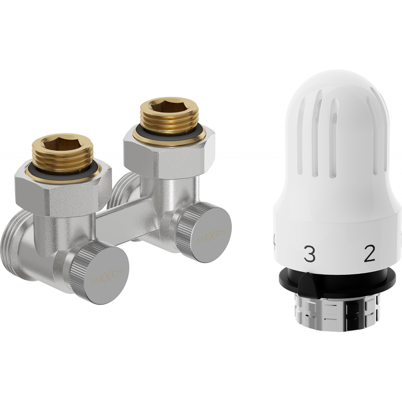 Mexen G04 ensemble thermostatique à deux tuyaux DN50, coudé 1/2"x3/4", nickel - W911-012-948-01