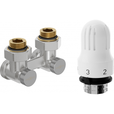 Mexen G04 ensemble thermostatique à deux tuyaux DN50, coudé 1/2"x3/4", nickel - W911-012-948-01