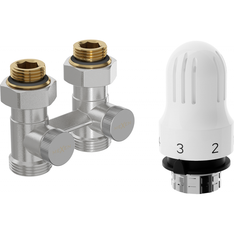 Mexen G04 ensemble thermostatique à deux tuyaux DN50, droit 1⁄2"x3⁄4", nickel - W912-012-948-01