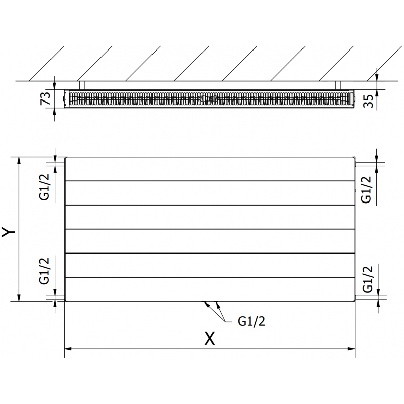 Mexen Line CCL21 radiateur à panneau 600 x 600 mm, raccordement inférieur central, 726 W, anthracite - W6C21L-060-060-66