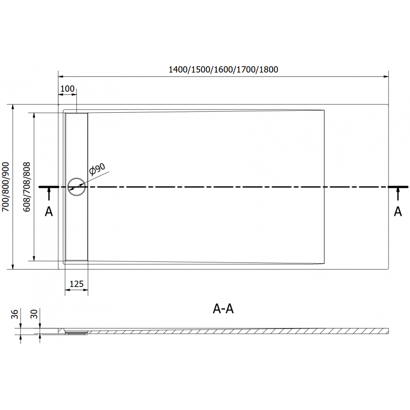Mexen Amon receveur de douche rectangulaire SMC 140 x 70 cm, blanc - 4F107014