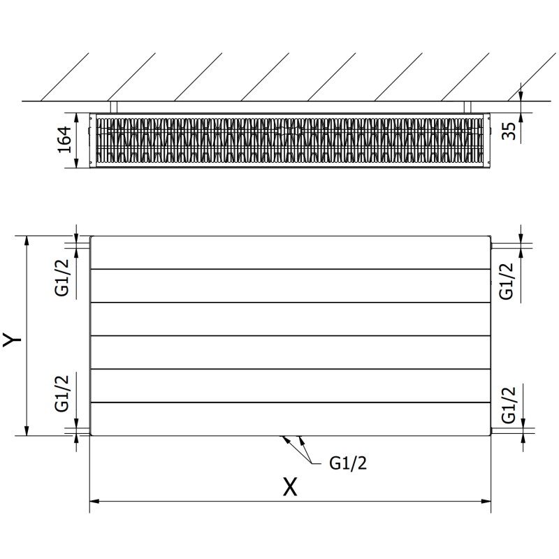 Mexen CCL33 Radiateur à plaques Line 400 x 1300 mm, raccordement central inférieur, 2056 W, anthracite - W6C33L-040-130-66