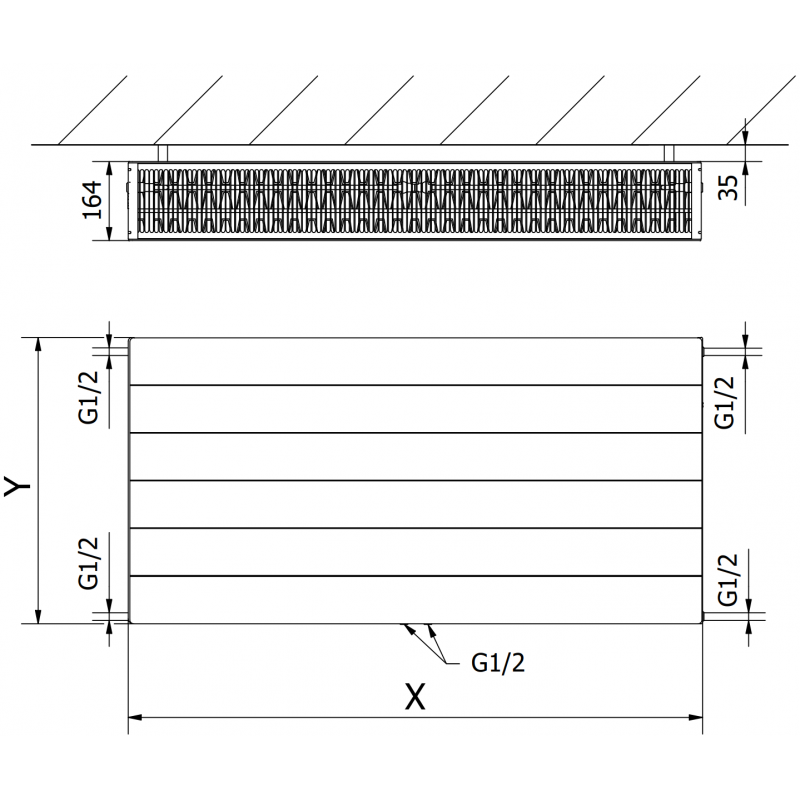 Mexen Line CCL33 radiateur à plaque 500 x 500 mm, raccordement inférieur central, 950 W, anthracite - W6C33L-050-050-66