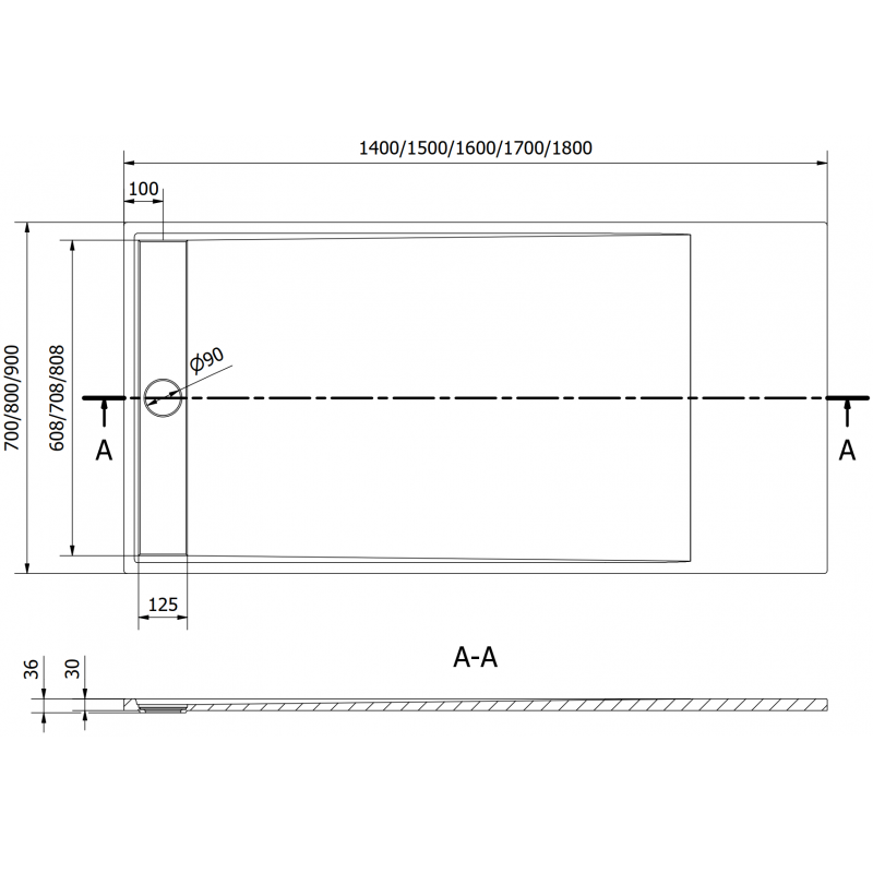 Mexen Amon receveur de douche rectangulaire SMC 140 x 90 cm, noir - 4F709014
