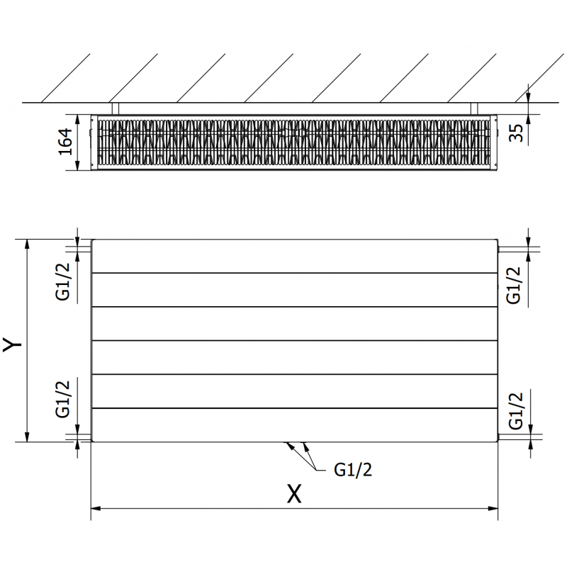 Mexen Line CCL33 radiateur plat 600 x 1400 mm, raccordement inférieur central, 3081 W, anthracite - W6C33L-060-140-66