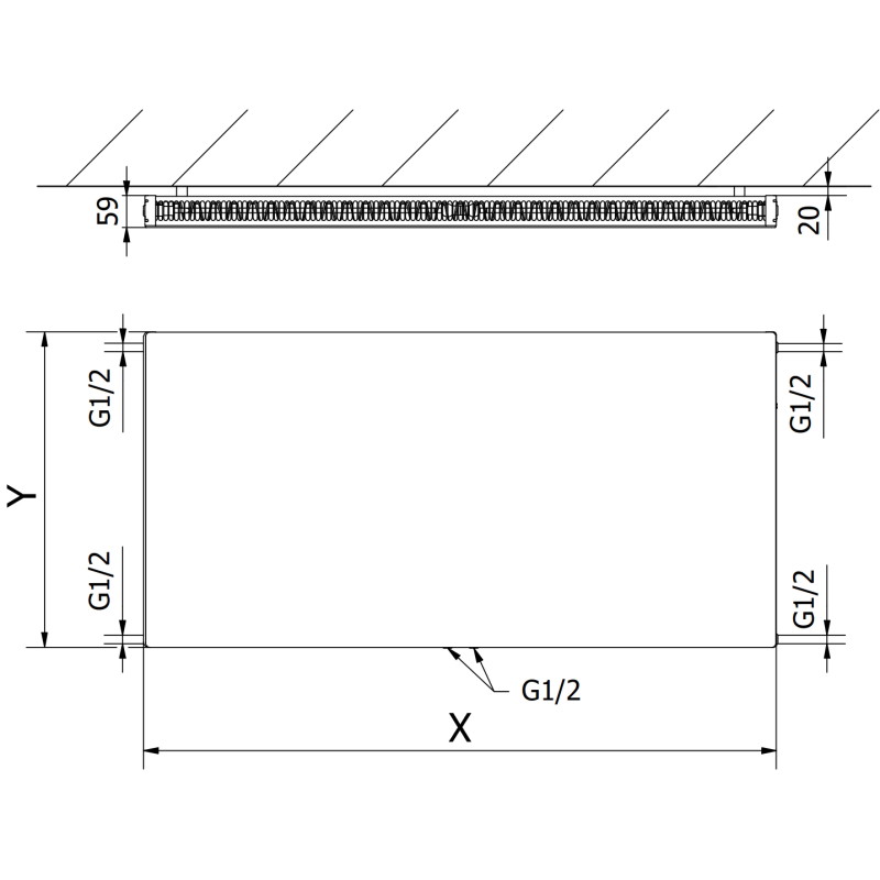 Mexen Flat CCF11 radiateur plat 500 x 1800 mm, raccordement inférieur central, 1228 W, noir - W6C11F-050-180-70