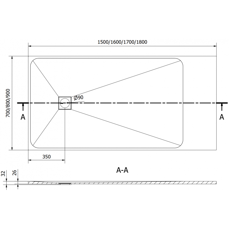 Mexen Bert receveur de douche rectangulaire SMC 170 x 90 cm, blanc - 4K109017