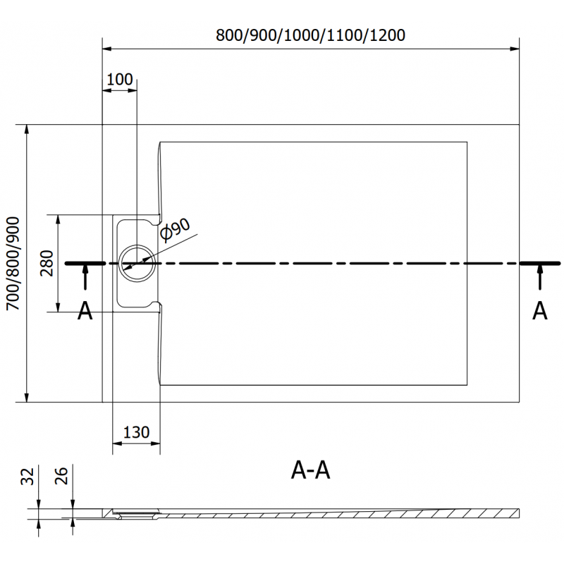 Mexen Otto receveur de douche rectangulaire SMC 100 x 90 cm, blanc - 4N109010