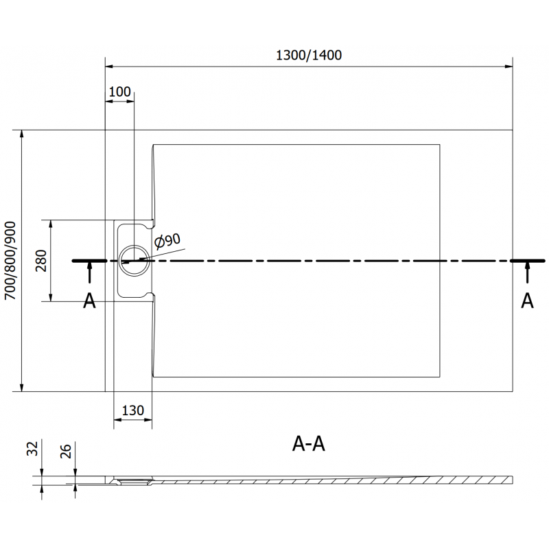 Mexen Otto receveur de douche rectangulaire SMC 140 x 90 cm, blanc - 4N109014