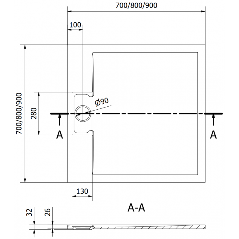 Mexen Otto receveur de douche carré SMC 90 x 90 cm, blanc - 4N109090